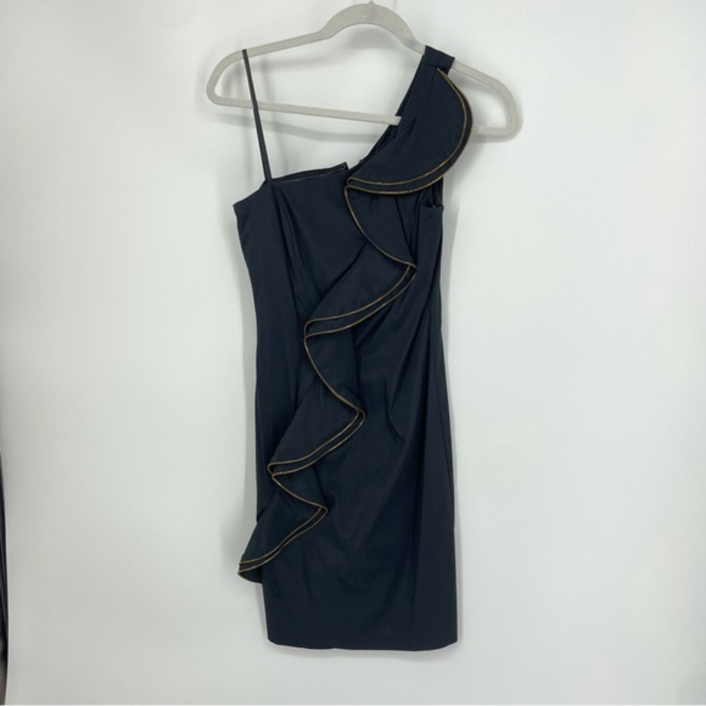 Cache Black One Shoulder Zipper Ruffle Dress‎ - 6